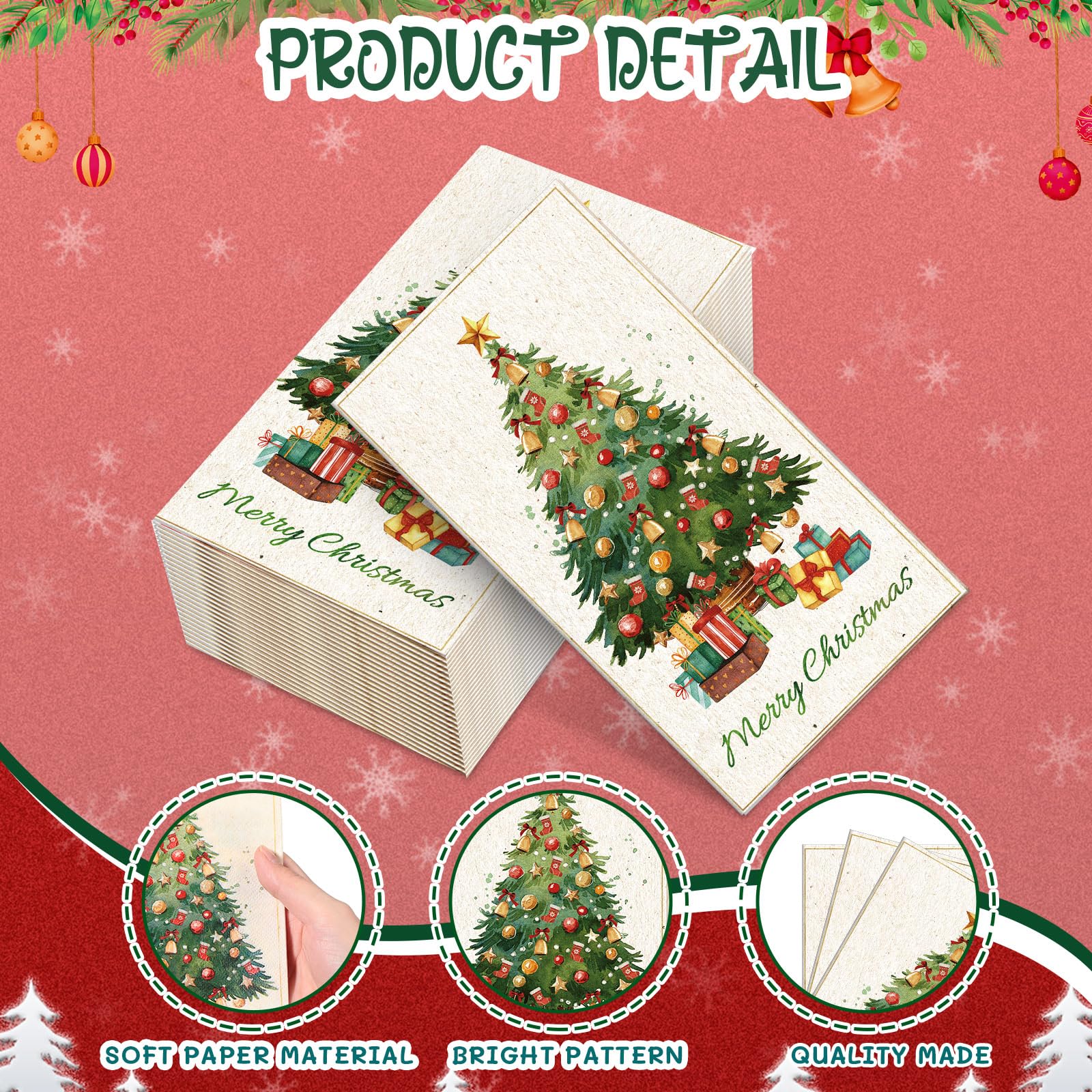Ctosree Paquete de 200 servilletas de Navidad desechables de 2 capas para árbol de Navidad, toallas de mano de papel para baño, decorativas, vacaciones, fiesta de Navidad (estilo lindo, 4.3 x 7.9