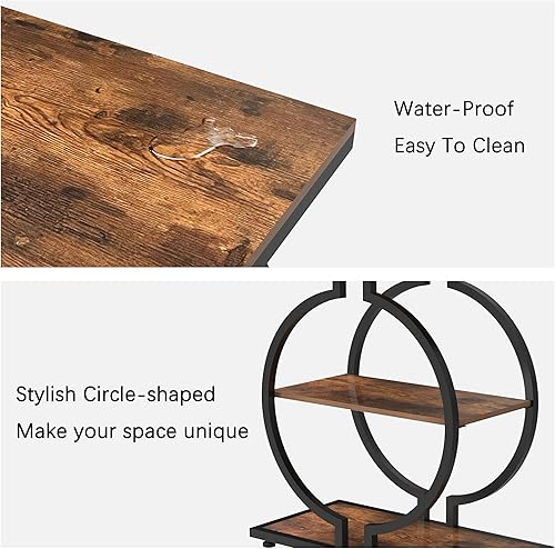 Miniatura 6 de GiftGo Mesa auxiliar estrecha con base geométrica en forma de O, mesa auxiliar industrial vintage para sala de estar, mesita de noche delgada para