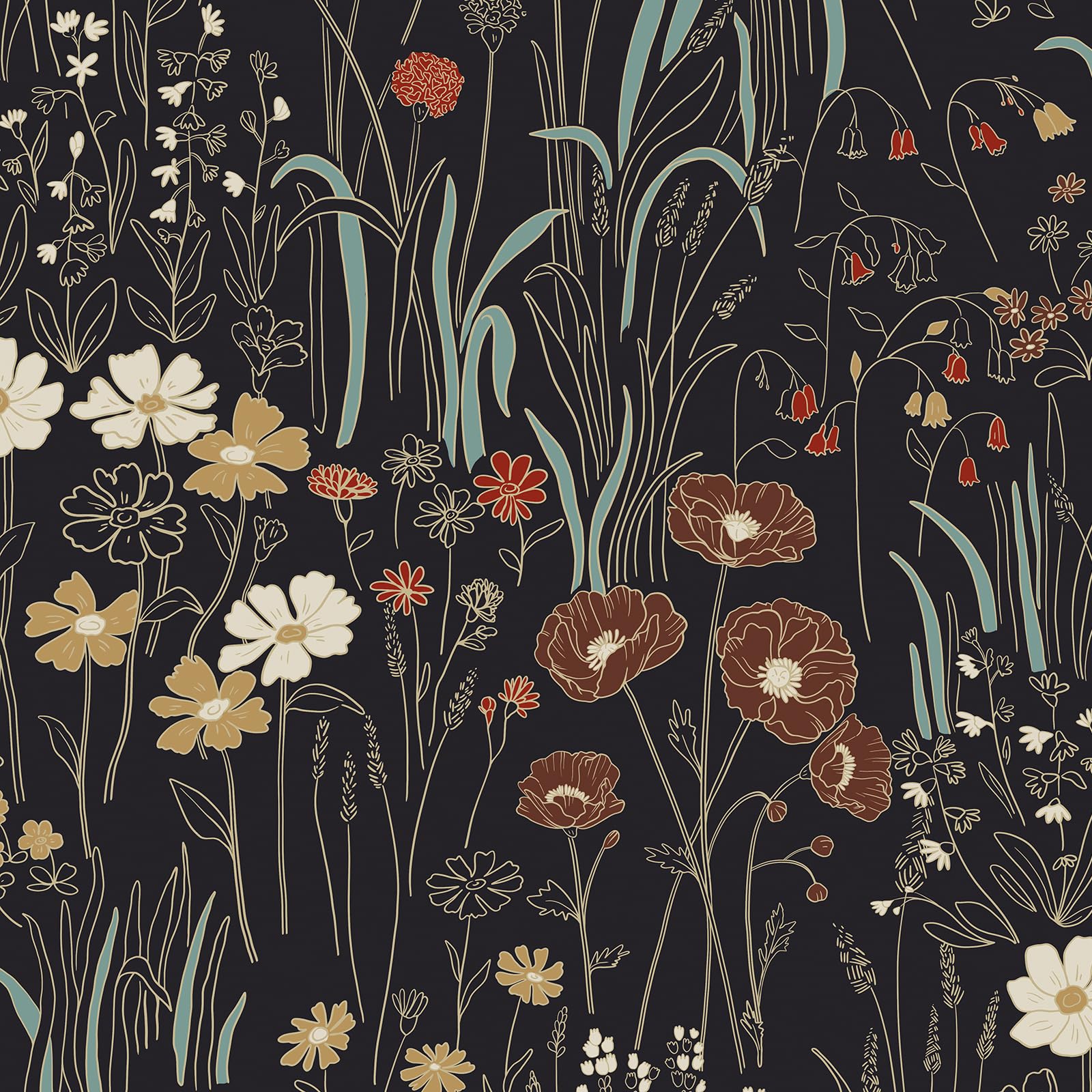Jeweluck Floral Peel and Stick Wallpaper Dark Wild Floral