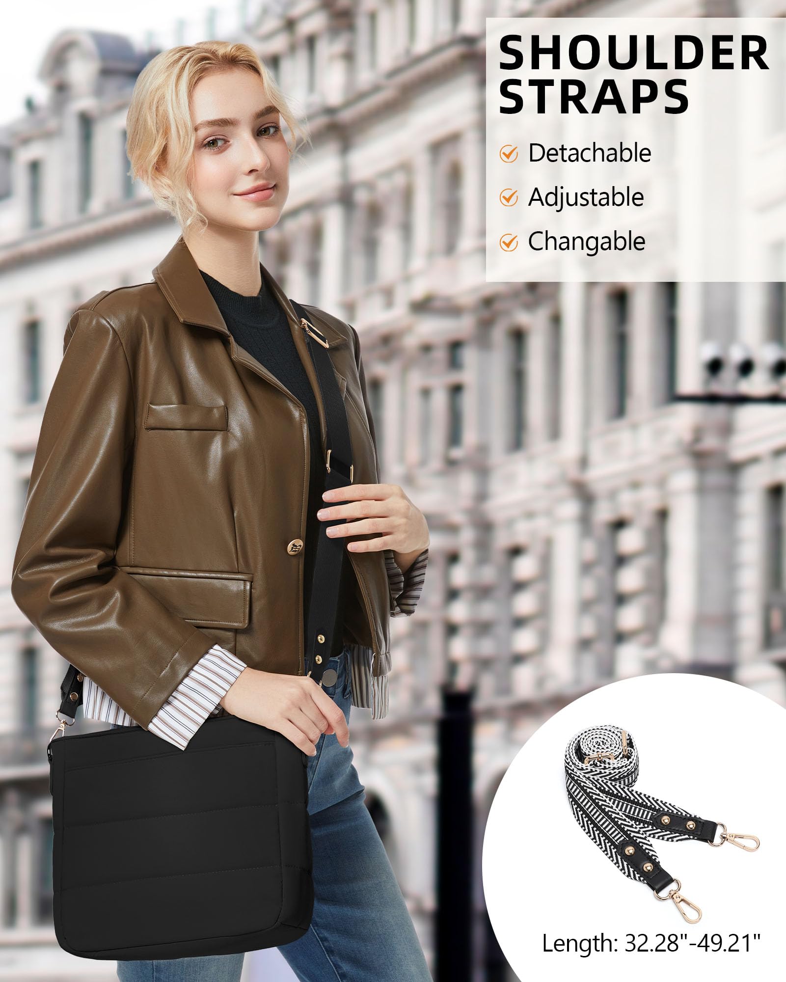 Bolsos para mujer, 2 unidades, acolchados, cruzados, estilo hobo, bolso de mano de moda con monedero, 2 correas ajustables