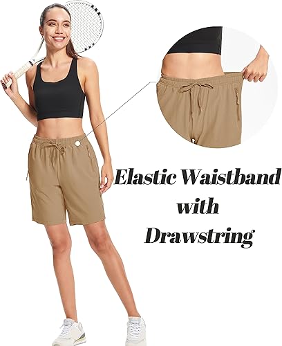 Miniatura 5 de MAGCOMSEN Pantalones cortos de senderismo para mujer, ligeros, de secado rápido, 8 pulgadas, pantalones cortos de golf resistentes al agua, con 3
