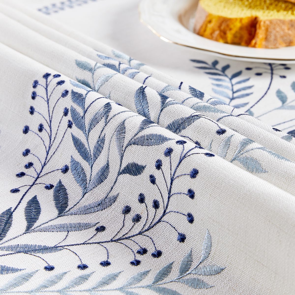 Linen Style Embroidered Tablecloth, Waterproof and Wrinkle-Resistant Table Cloth Rectangle Tables, Farmhouse Floral Rectangle Table Cover for Dining Room and Outdoor Parties(Blue, 55"x120") - Image 4