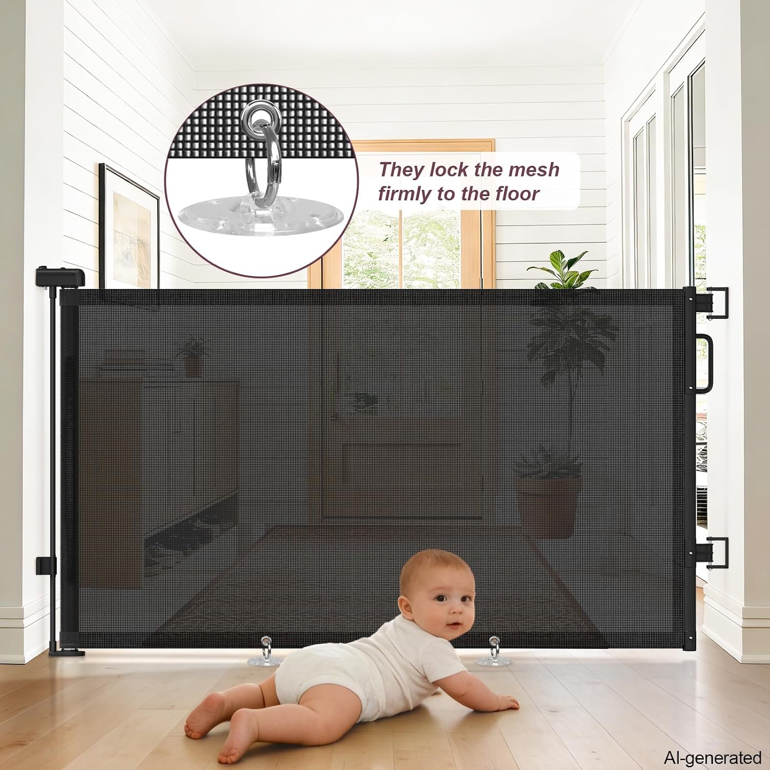 Retractable Baby Gates for Doorways, 58" Extra Wide Mesh Child Dog Gate for Stairs, 34" Tall Toddler Pet Gate Indoor and Outdoor, Easy Install, Essential for Home Safety, Black thumbnail
