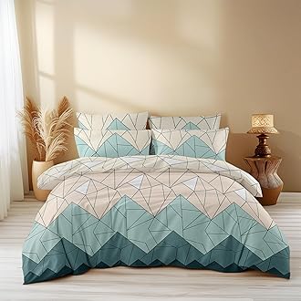 - Glace Cotton Geometric 300 TC All Season King Size AC Comforter || Blanket || Duvet for Double Bed with 1 Flat Bedsheet and 2 Large Pillow Covers - 4 Piece Comforter Set - BeigeGreenTRI
