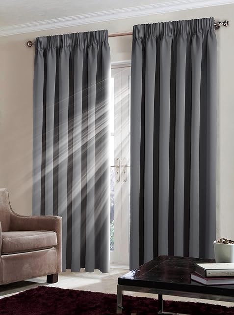 Textile Home Thermal Blackout Curtain Pair Heavy Insulated Pencil Pleat Tape Top Curtain Pair Room Darkening Curtain Panels (Grey, 46x54)