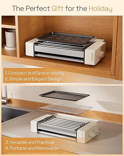 Miniatura 7 de HBN Máquina de rodillos para perros calientes con placas de parrilla y plancha extraíble, cocina eléctrica compacta para perros calientes,