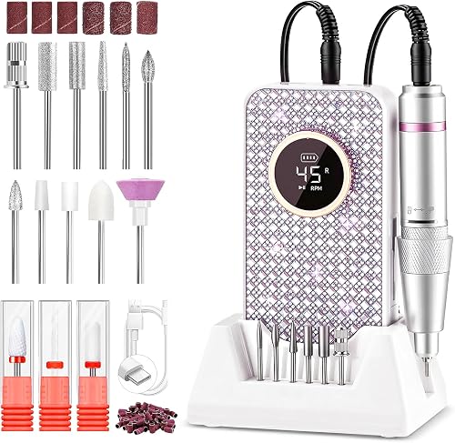 Listeadio Professional Nail Drill Kit 45000RPM, Portable Electric Nail File with