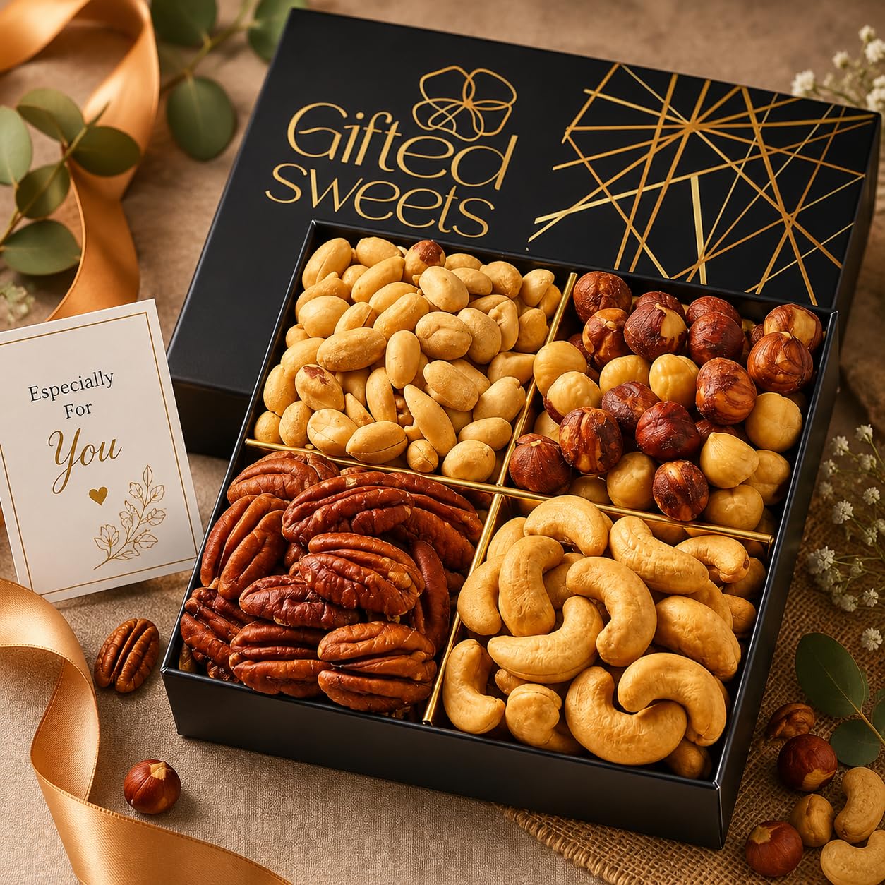 Fathers Day Nuts Gift Basket - 4 Varieties - Premium Assorted Tray - Gourmet Gifts for Birthday, House Warming, Care Package, Sympathy, Get Well, Employee Appreciation Gifts
