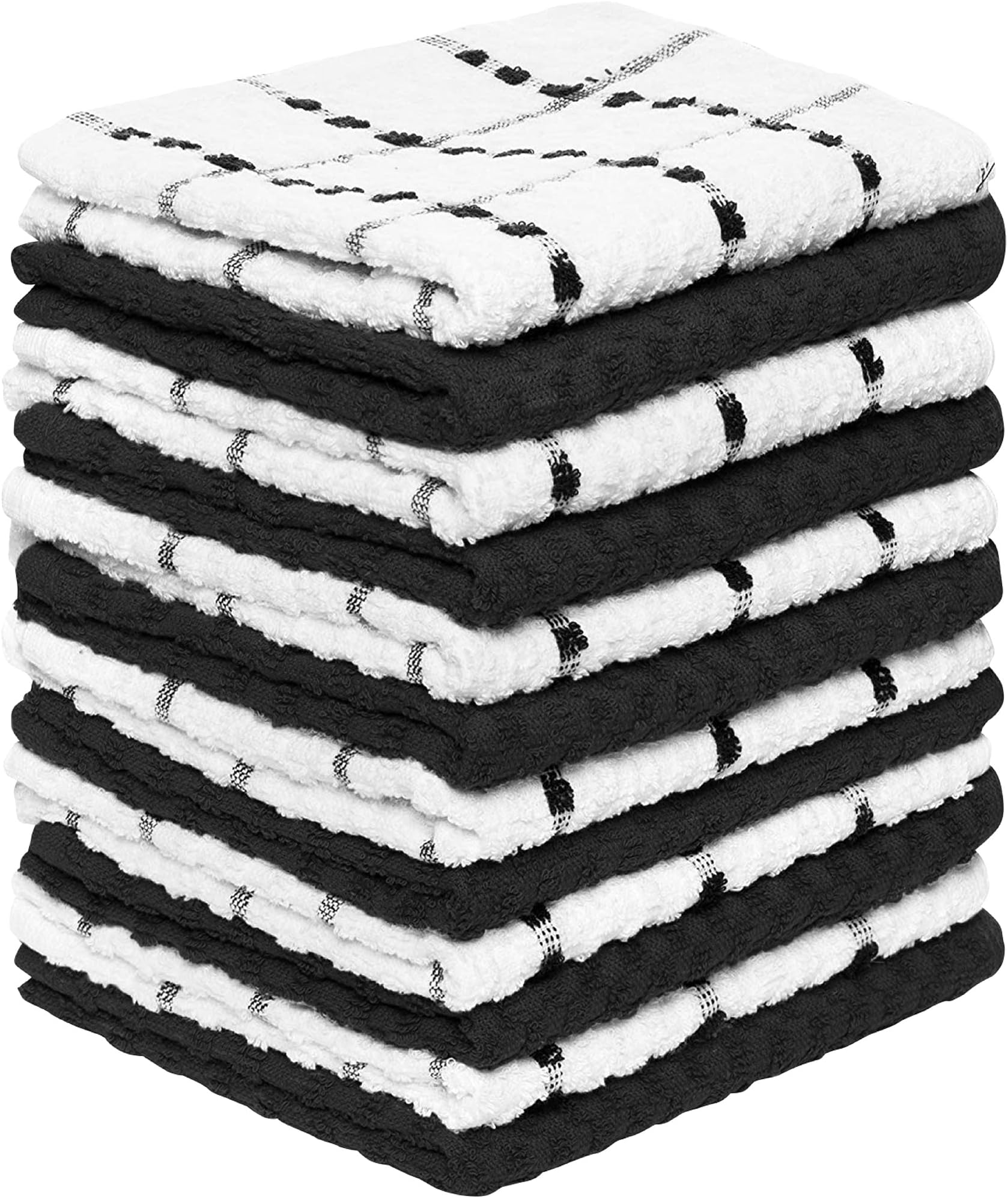 Zeppoli Classic Kitchen Towels - 12 Pack 100% Natural Cotton Towel Set, Reusable Wash Cloths, Absorbent Dish Towels, Machine Washable Hand Towels, Kitchen Essentials, 15โ x 25โ - Black Dobby