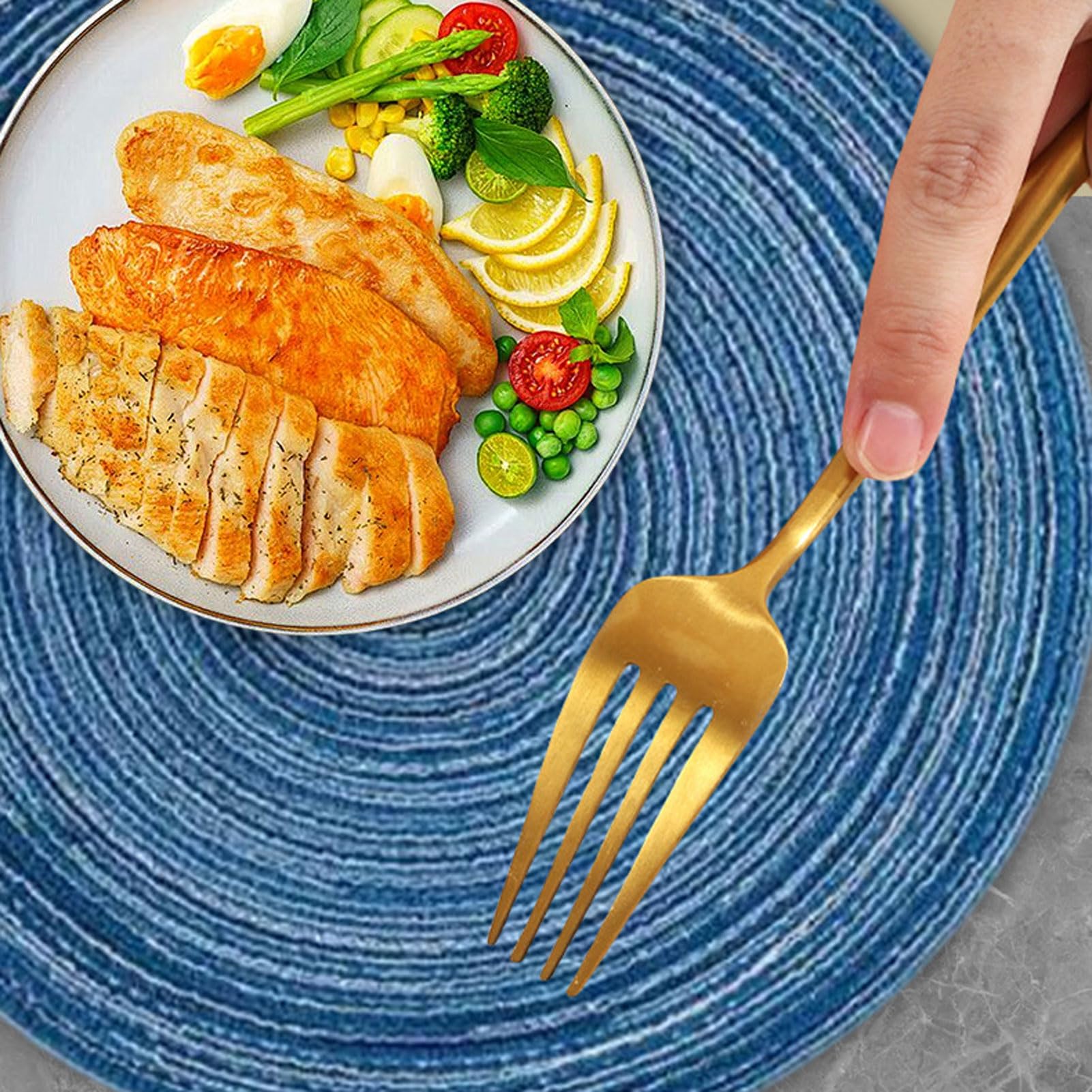 Okrągłe podkładki pod talerze, odporne na wysokie temperatury, antypoślizgowe, rattanowe, do jadalni, na kubki, miski, talerze i gorące garnki, 38 cm, wystrój w stylu wiejskim