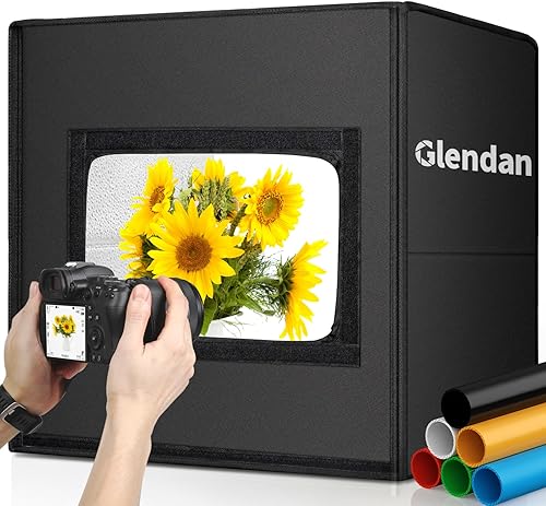 Miniatura 10 de Caja de luz Glendan para fotografía, caja de fotos de 10"x10" con 88 luces LED de alto índice de reproducción cromática, 6 fondos de PVC