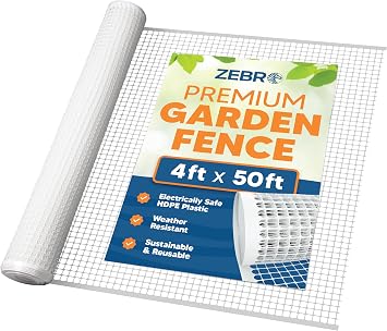 3/4" Square Mesh Plastic Fence Roll 4 x 50 - White - Unobtrusive 4 Foot High Temporary Garden Fencing Netting to Protect Plants, Patio, Porch, Yards and Outdoor Spaces from Deer & Animals