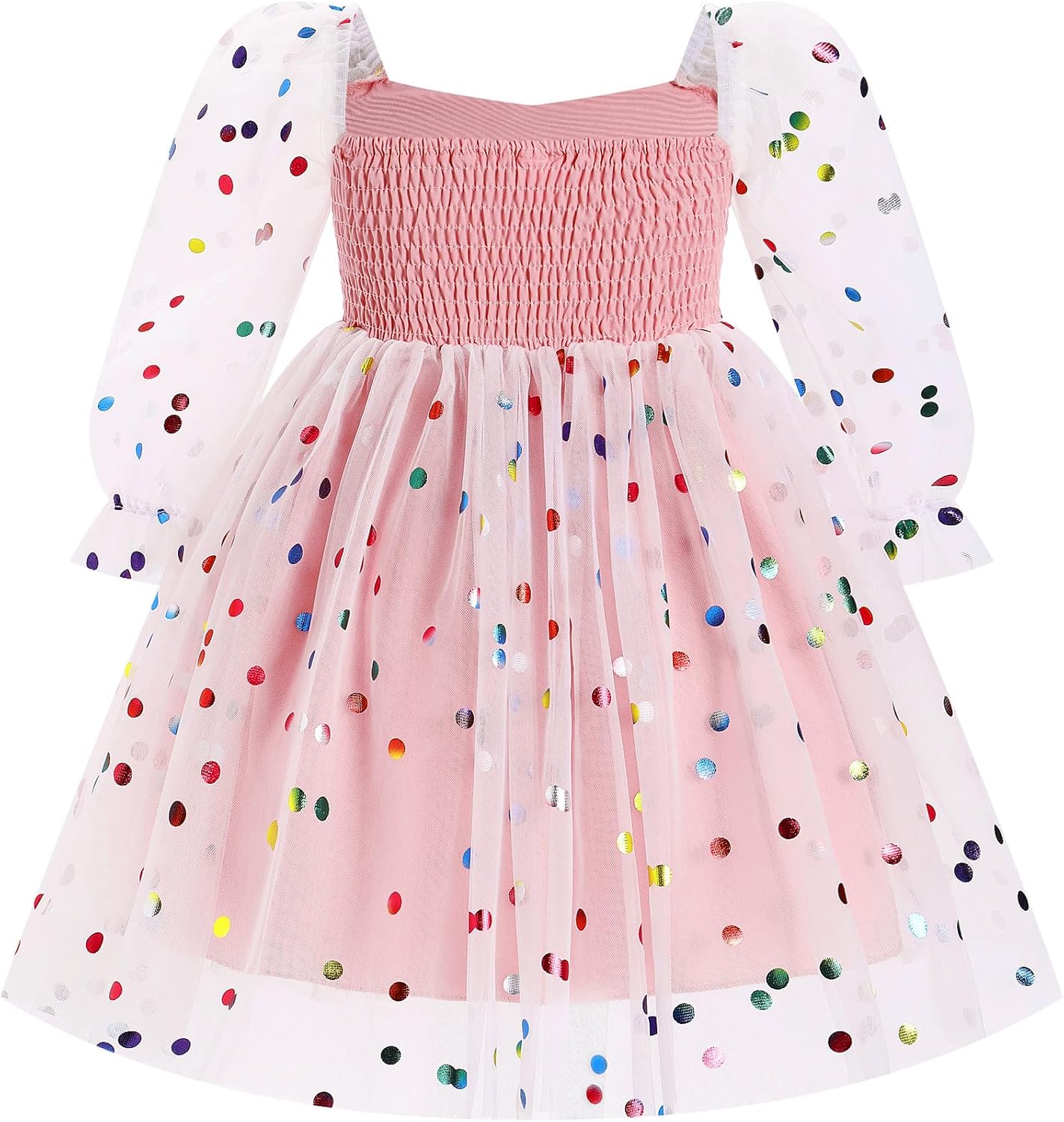 IDOPIP Toddler Baby Girls Dresses Long Puff Sleeve Pageant Mesh Tutu Dress Infant Wedding Baptism Photo Shoot Tulle Dress - Image 4