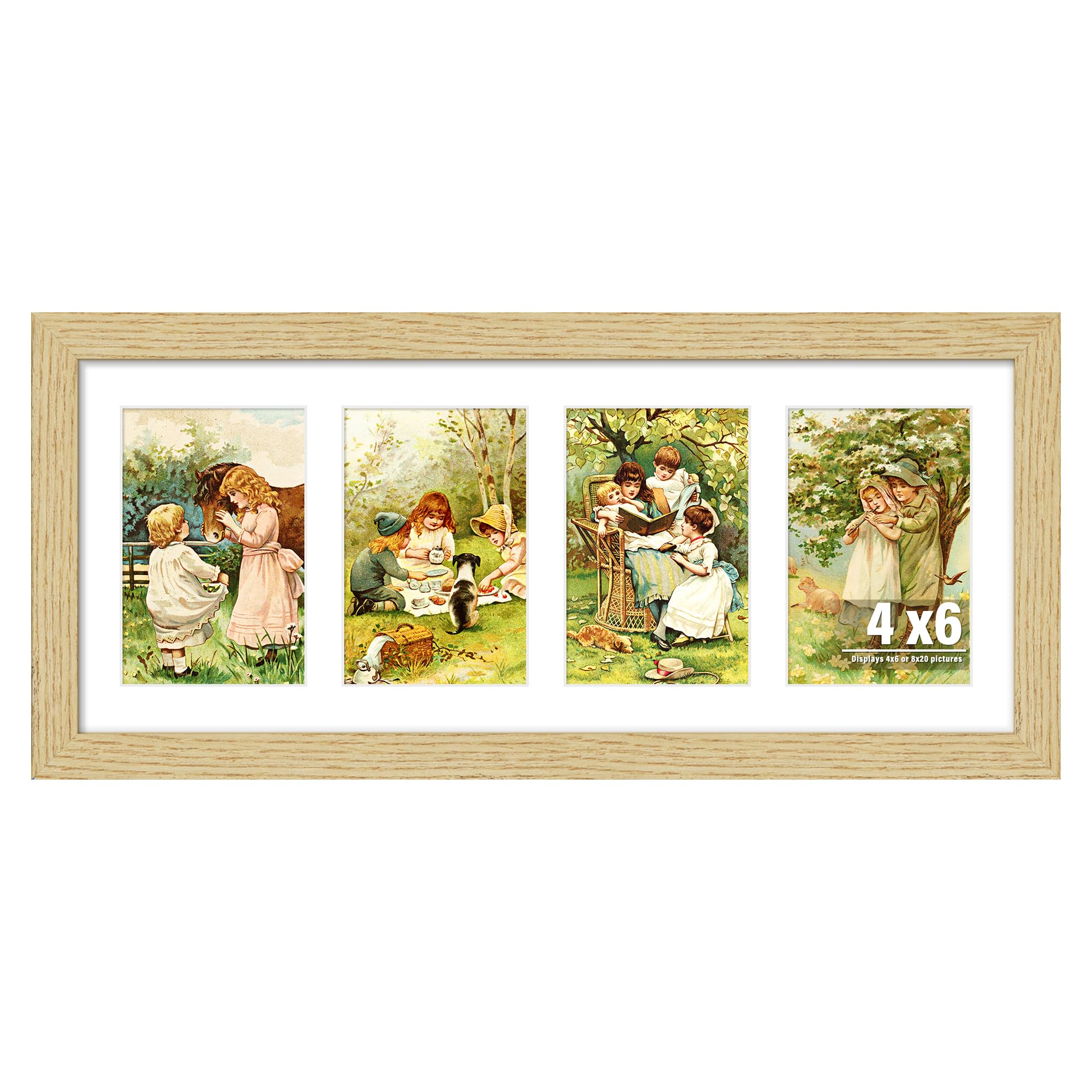 DUENPY 8x20 Collage Picture Frame, Made of Natural Solid Wooden Picture Frames, Displays Four 4x6 Picture Collage, or 8x20 (Without Mat) Wall Decor, Wall Hanging, Solid Color.