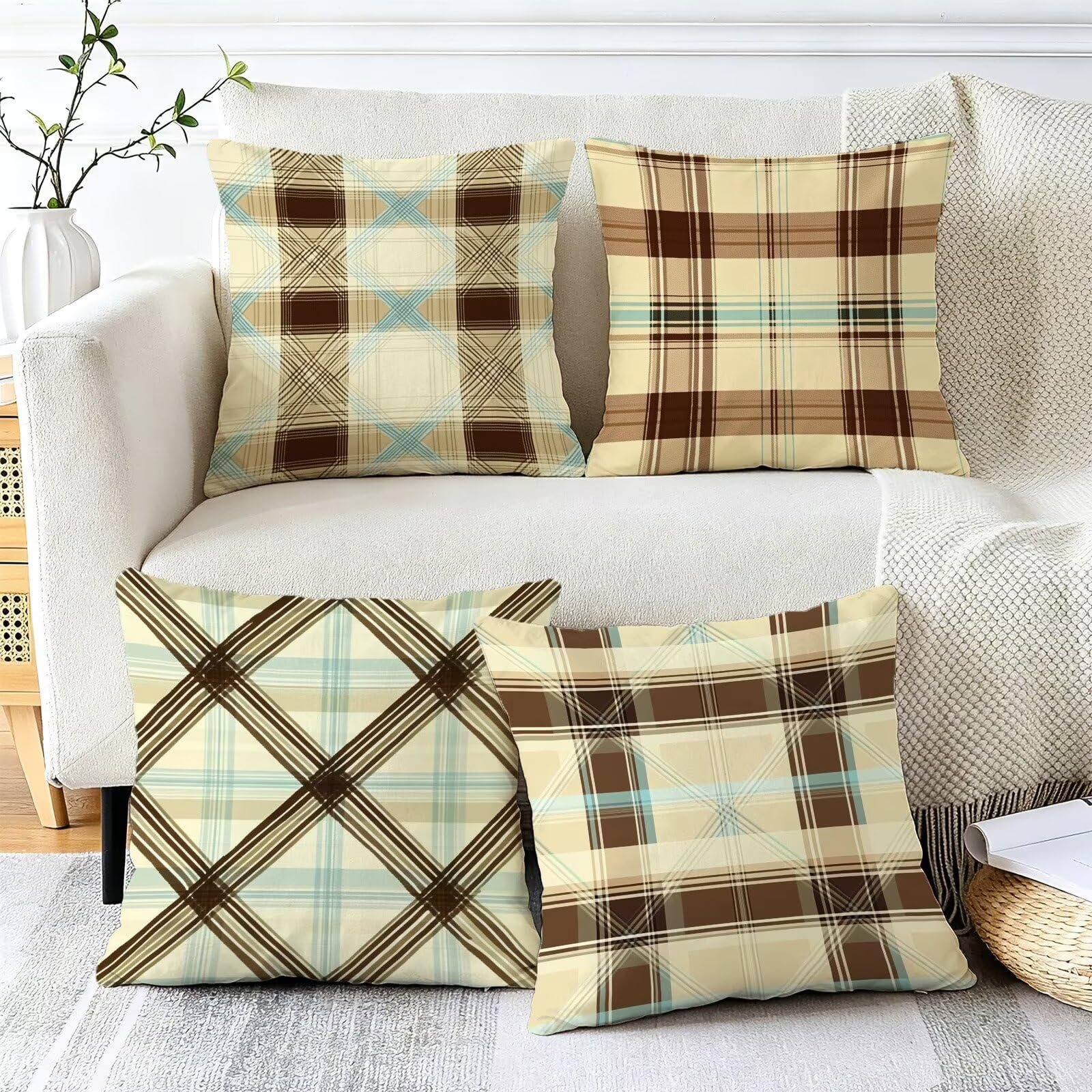 Beżowa poszewka na poduszkę 45 x 45 cm zestaw 4 poduszek outdoorowych
