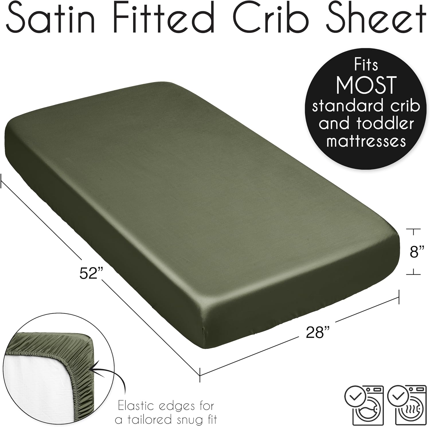 Sweet Jojo Designs Dark Green Boy Girl Gender Neutral Baby Satin Fitted Crib Sheet Infant Newborn Nursery Toddler Bed Room Standard Mattress Solid Hunter Forest Olive for Woodland Camo Deer Collection