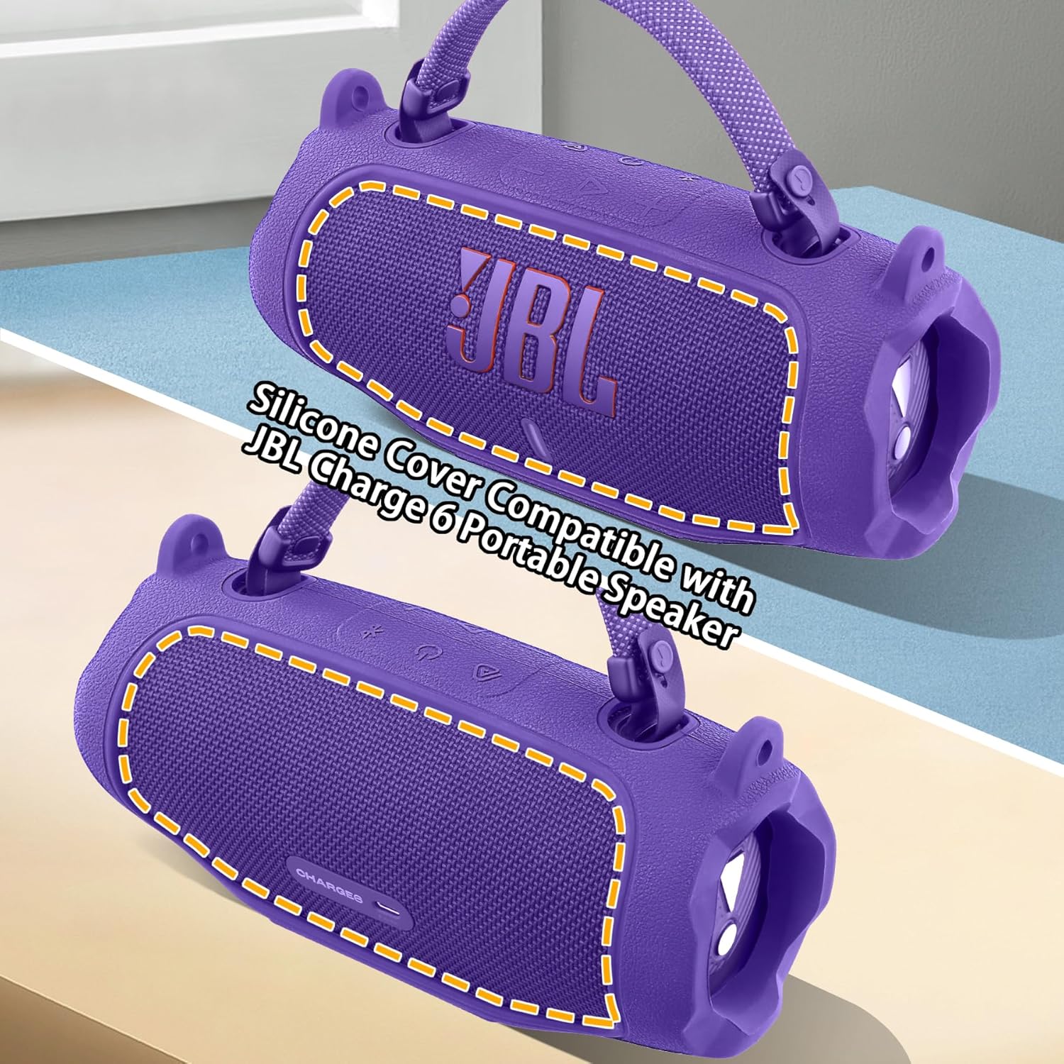 co2CREA Silicone Case for JBL Charge 6 Portable Waterproof Bluetooth Speaker, Portable Travel Soft Cover with Shoulder Strap, Protective Skin Case (Purple) - Image 3