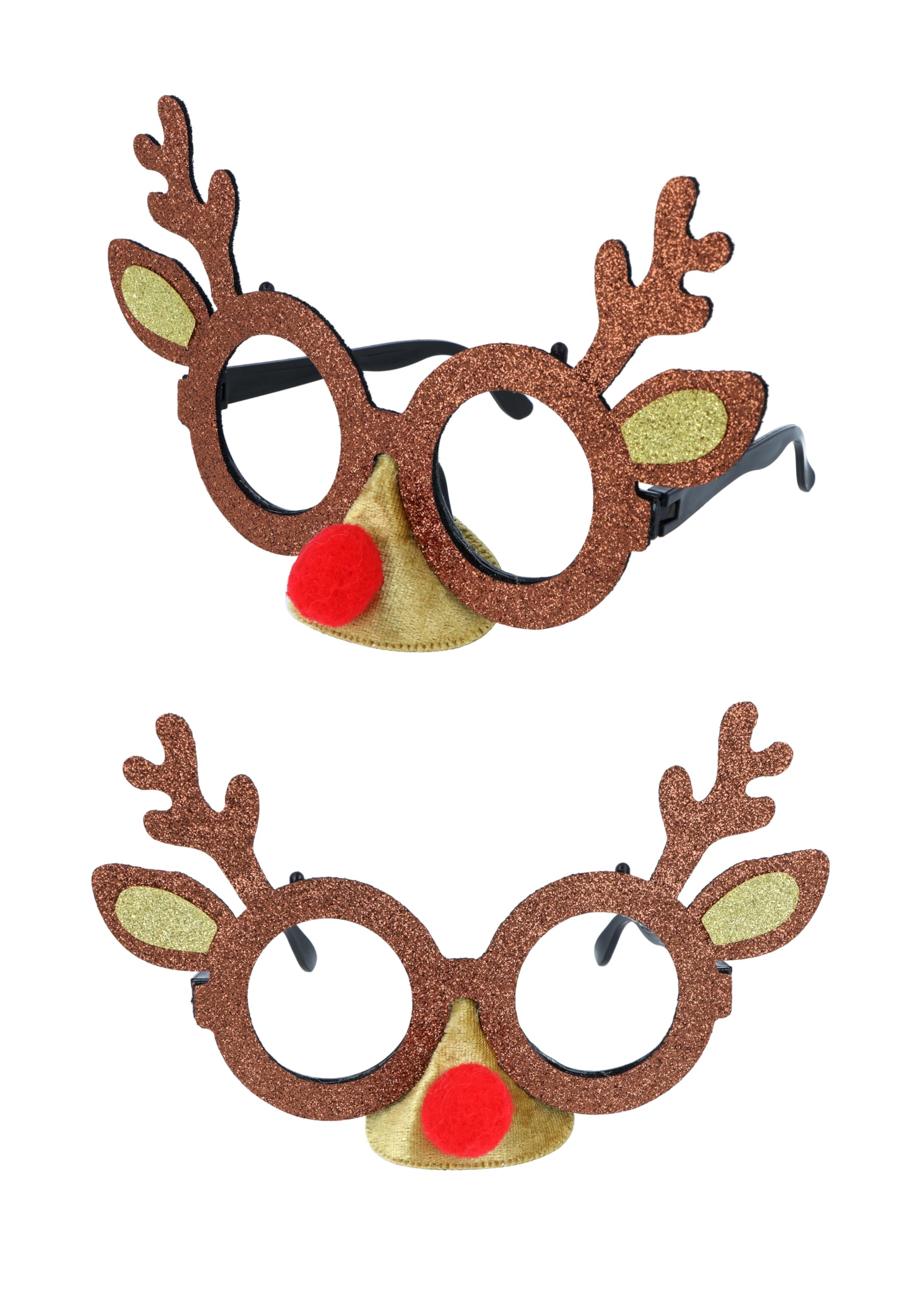 HENBRANDT Single Adult Christmas Glitter Reindeer Glasses with Antlers and Red Nose Festive Novelty Glasses Holiday Party Eyewear Xmas Fancy Dress Costume Accessory for Men and Women