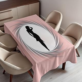 Ambesonne Fashion Tablecloth, Hot Lady Image in Spiral Zoom Circle Design in Modern Warm Pastel Tone Print, Dining Room Kitchen Rectangular Table Cover, 52" X 70", Black Pink