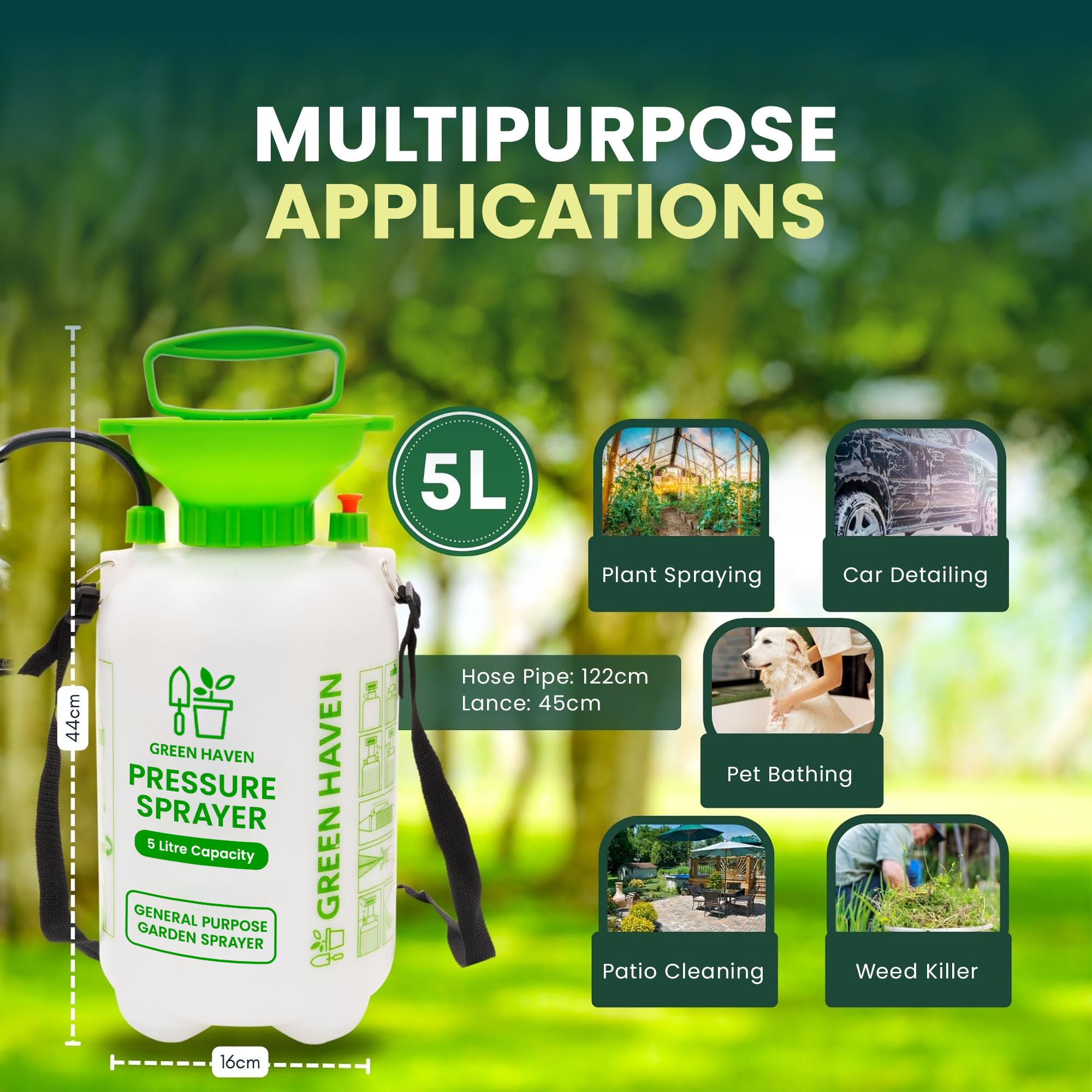 Green Haven 5 Litre Garden Pressure Sprayer – Pump Action Sprayer with Adjustable Nozzle & Carry Strap – Weed Killer, Pesticide & Fertiliser Sprayer — view 7