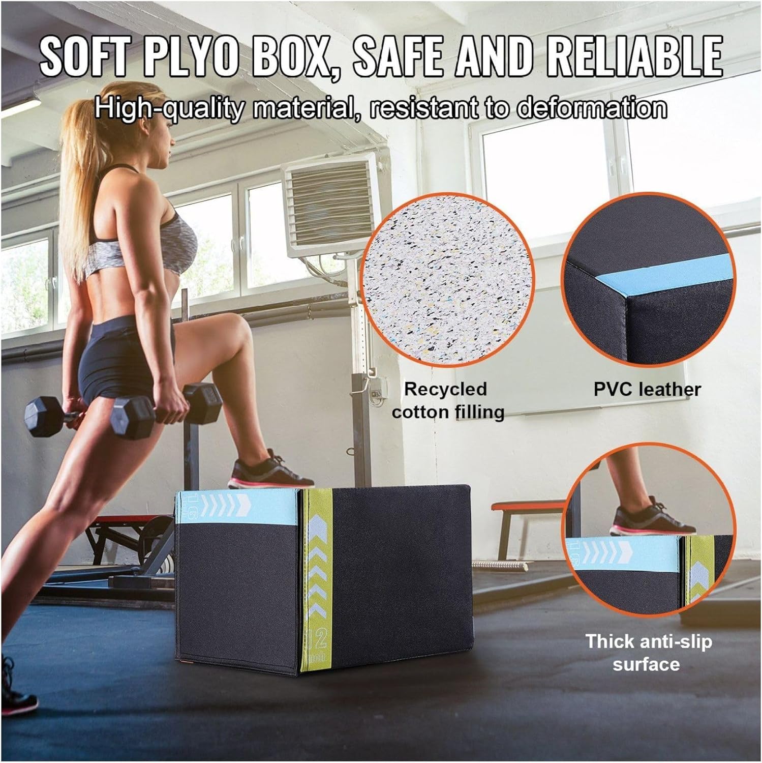 Plyometric Jump Box 3-in-1, 16/14/12 Inch - Cotton Plyo Box for Fitness, Agility & Strength Training - Anti-Slip Exercise Step Up Platform - Home & Gym