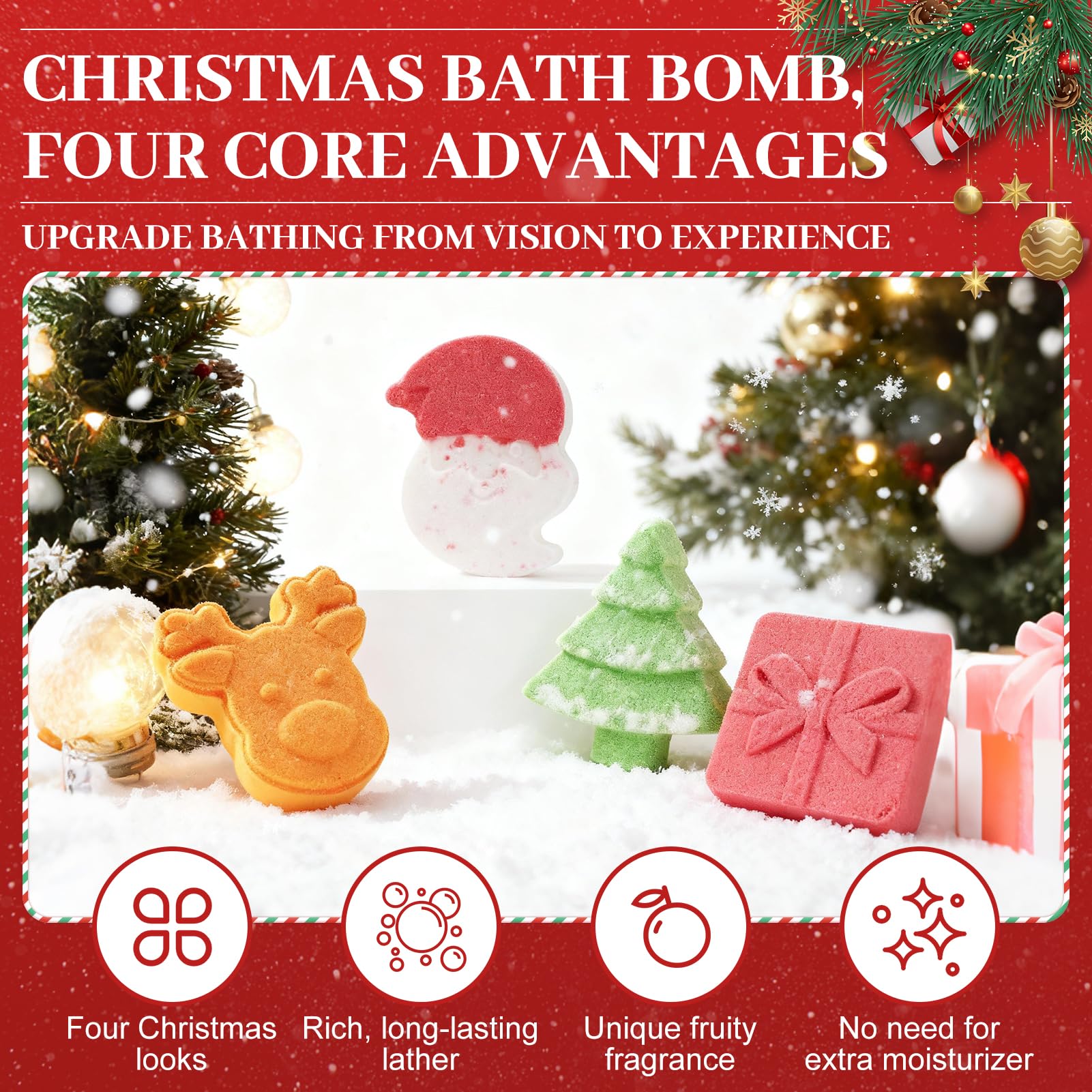 Bombe de Bain Noel, Coffret Bombe de Bain Femme, Cadeaux de Noël pour Enfants et Femmes - Boules de sels de bain, 105 x 4 parfums