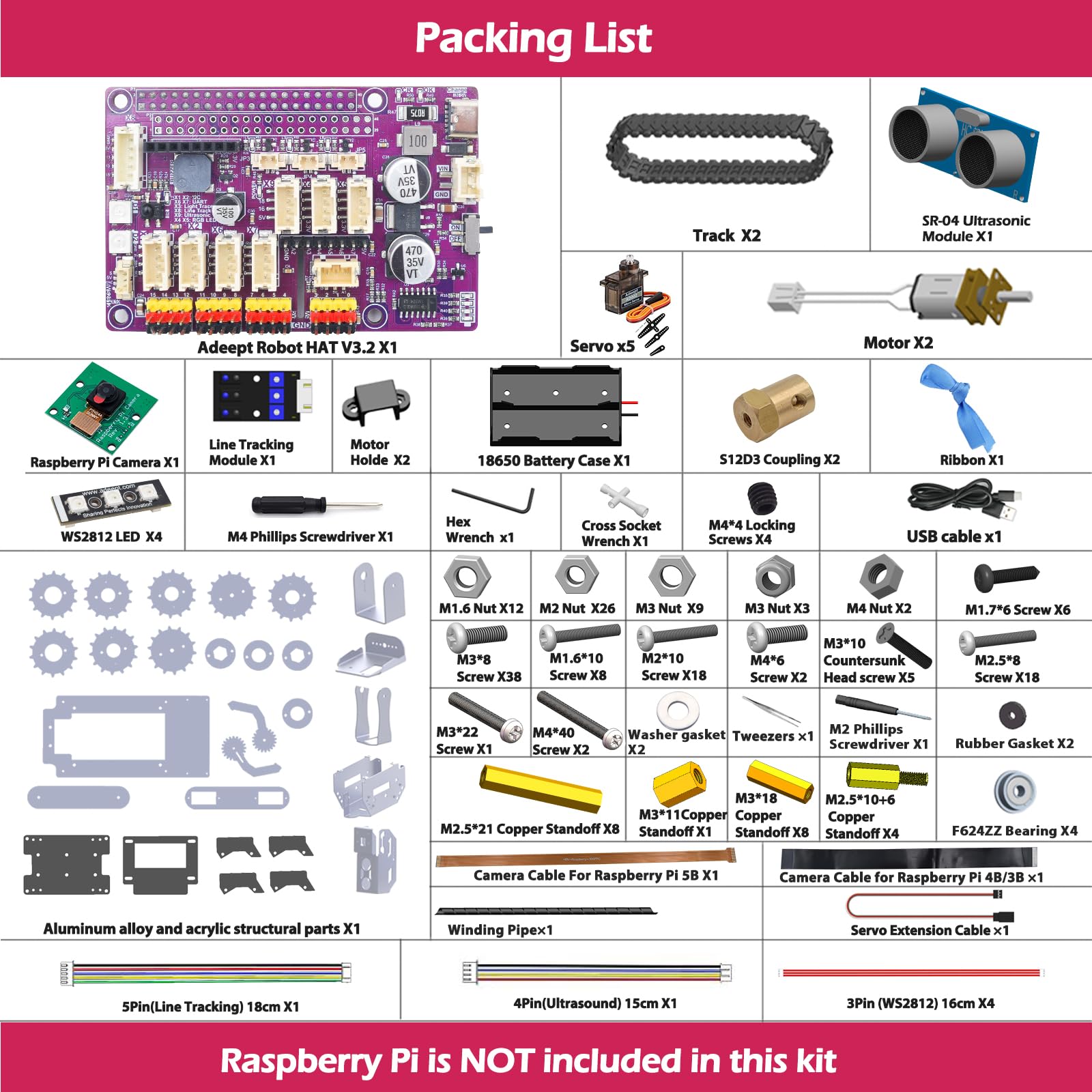 Adeept RaspTank Metal Smart Car Kit for Raspberry Pi 5/4B/3B/3B+(Board Not Included) - Image 2