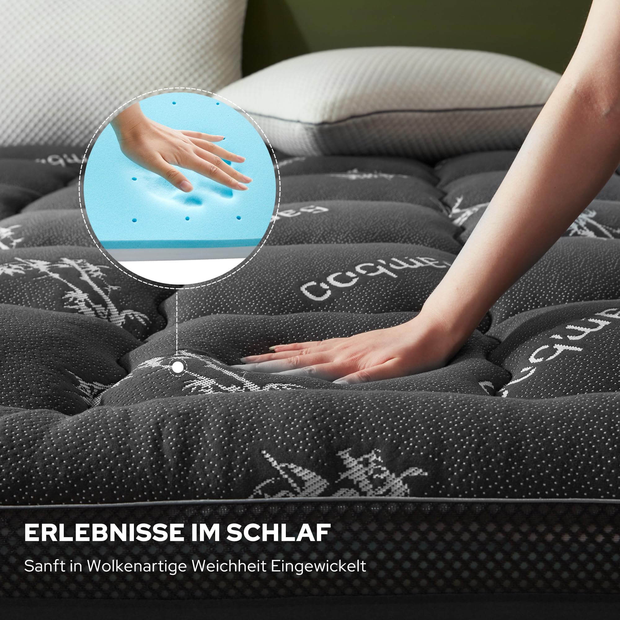 BEDLORE Matratzen Topper 140x200cm mit H2, Atmungsaktiv & Weich, Grau | Dual-Layer-Design, Schlafqualität Verbessern, 40 % Bambusfaser, 30cm Tiefe Taschen, OEKO-TEX, Waschbar 40–60°C