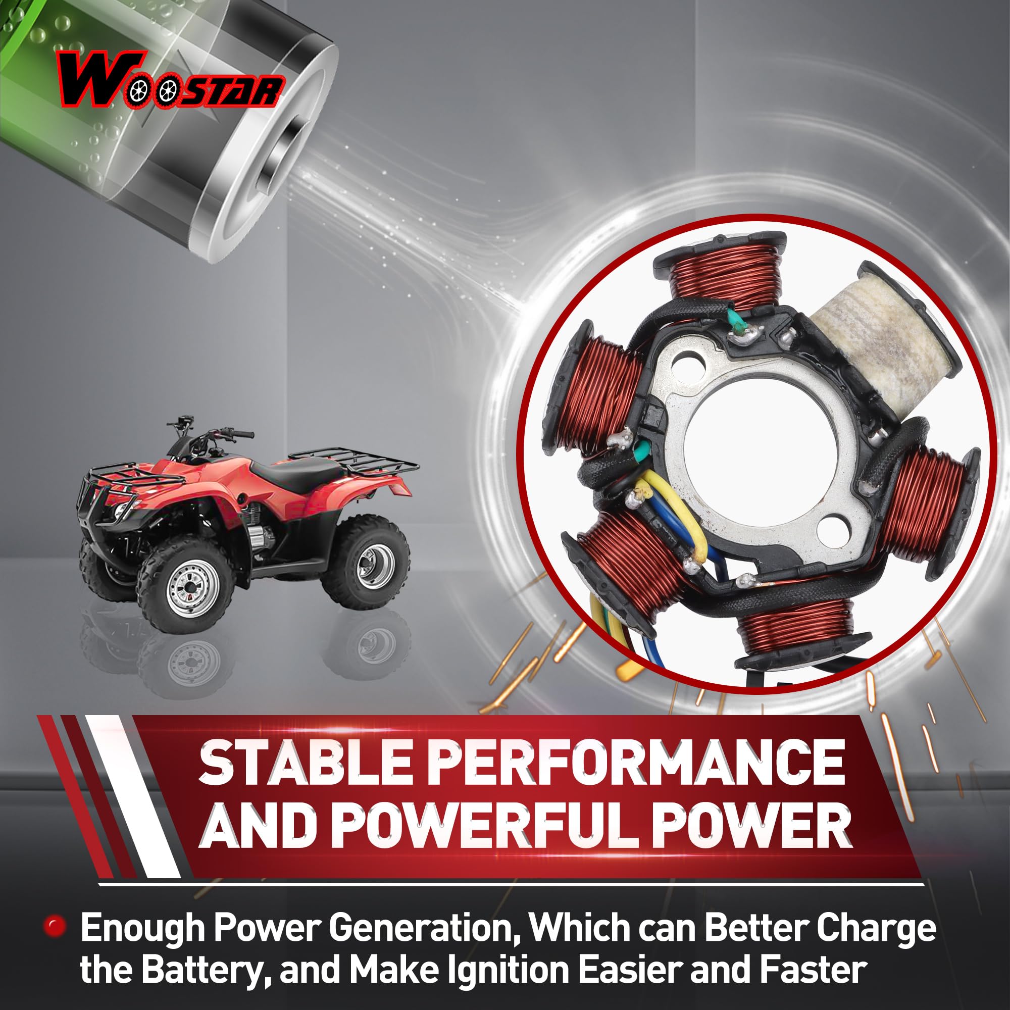 WOOSTAR Zündstator 6 Spule 5 Draht – Ersatzteil Für GY6 50-125ccm ATV, Quad & Pocketbike