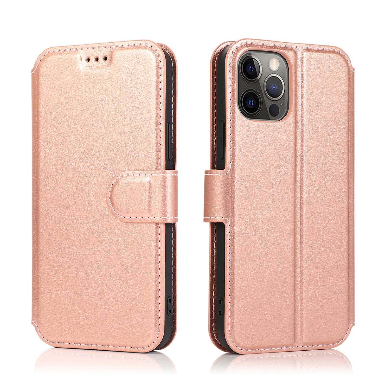QLTYPRI Custodia Portafoglio Per IPhone 12 Mini - Pelle PU Opaca Con Supporto E Magnete - Rosa Oro - 3