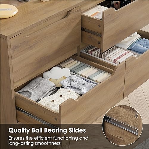 Miniatura 6 de HOSTACK Cómoda moderna de 6 cajones para dormitorio, cómoda doble con almacenamiento, organizador grande de almacenamiento de madera con asa