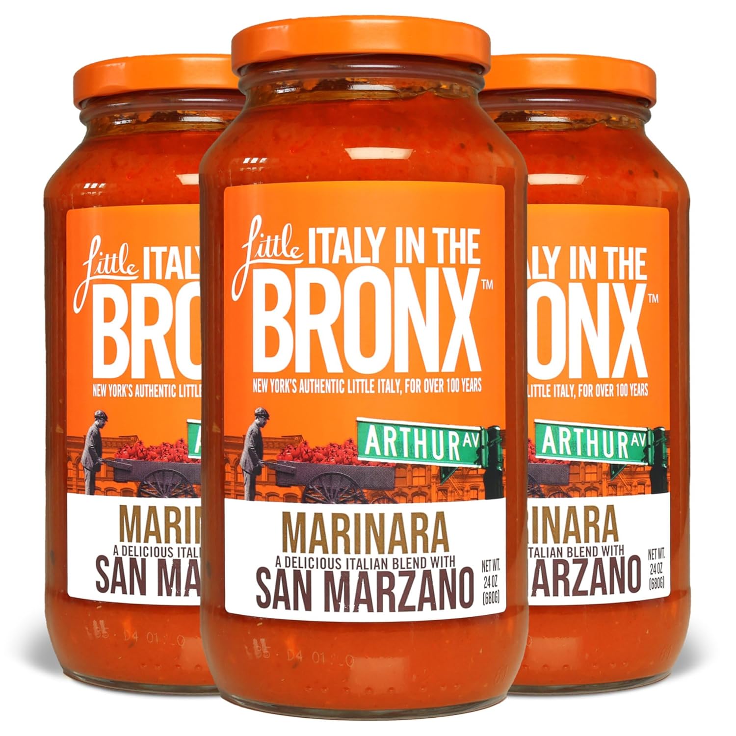 Little Italy in the Bronx Marinara Sauce - Pasta Sauce, Spaghetti Sauce, Tomato Sauces, Italian Low Carb Pasta & Pizza Sauce, No Added Sugar - 24 Oz (Pack of 3)