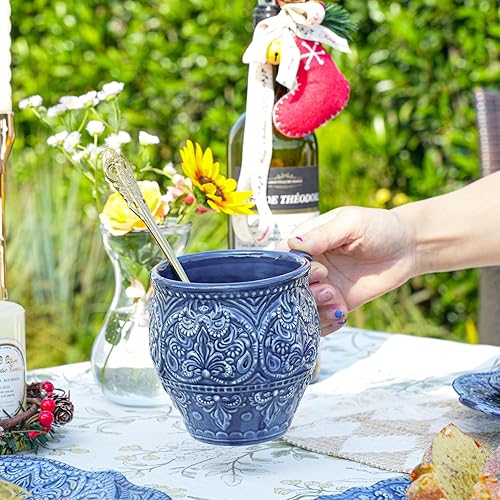 Miniatura 5 de Sungmor Juego de vajilla de porcelana de estilo anaglifo antiguo barroco, juego de 2 tazas de café, tazas grandes de 18 onzas con asa, tazas de