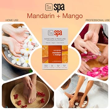 BCL Spa Mandarin + Mango Professional Pedicure Kit Foot Spa Set Exfoliate, Hydrate & Refresh Skin | Dead Sea Salt Soak, Sugar Scrub, Moisture Mask & Massage Cream | Professional & Home Uses
