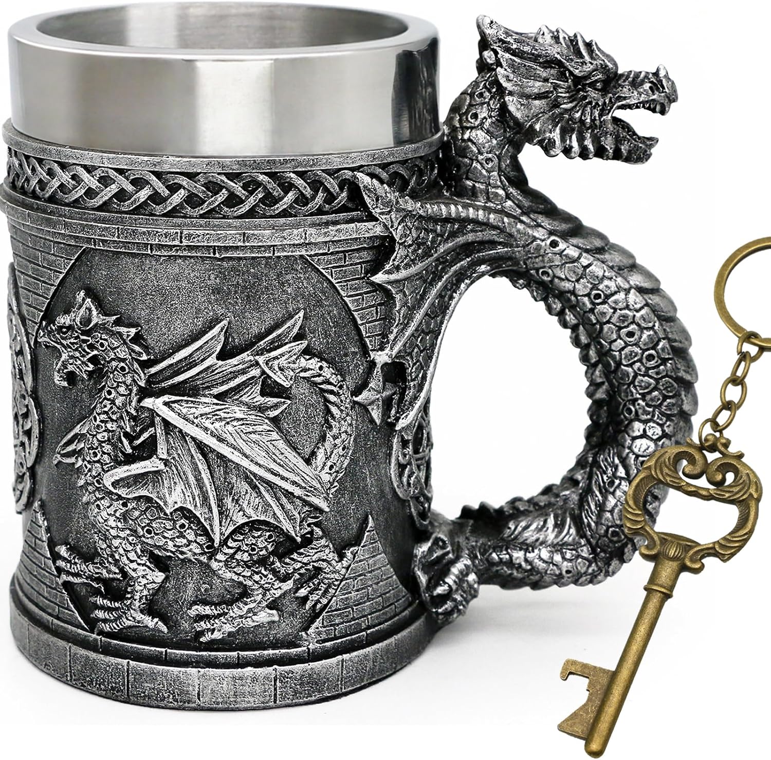 Medieval D&D Dragon Game Mug of Thrones Merchandise 21oz Large Beer Steins Viking Tankard Stainless Coffee Cup Gift Mug for Dragon Collector, Themed Party Decoration