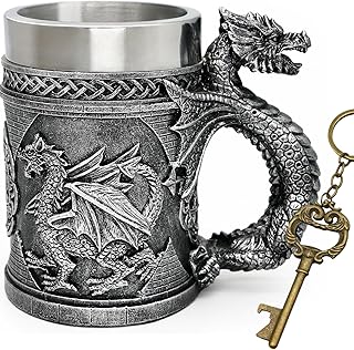 Medieval D&D Dragon Game Mug of Thrones Merchandise 21oz Large Beer Steins Viking Tankard Stainless Coffee Cup Gift Mug for Dragon Collector, Themed Party Decoration