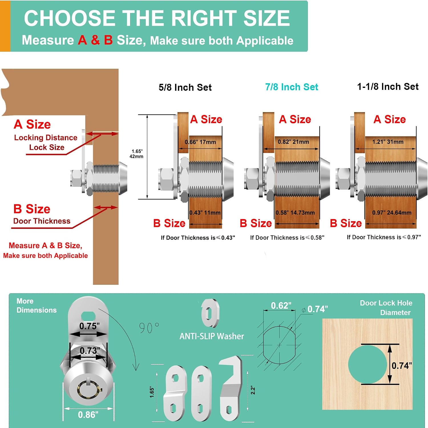 6 Pack Tool Box Lock Cabinet Locks with Keys, Hook Cam 5/8" Cam Lock Keyed Alike, RV Storage Locks for Storage Door Drawer and Cabinet, Zinc Alloy
