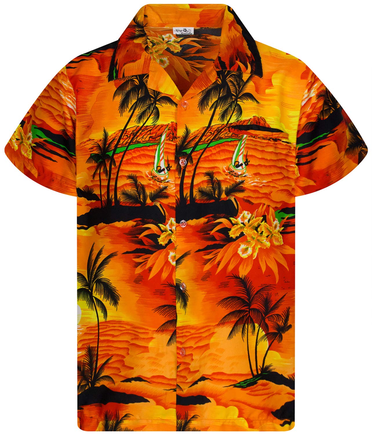 King Kameha Boys Surf Orange Funky Hawaiian Shirt Kids Shortsleeve, Print Surf, Orange, 6