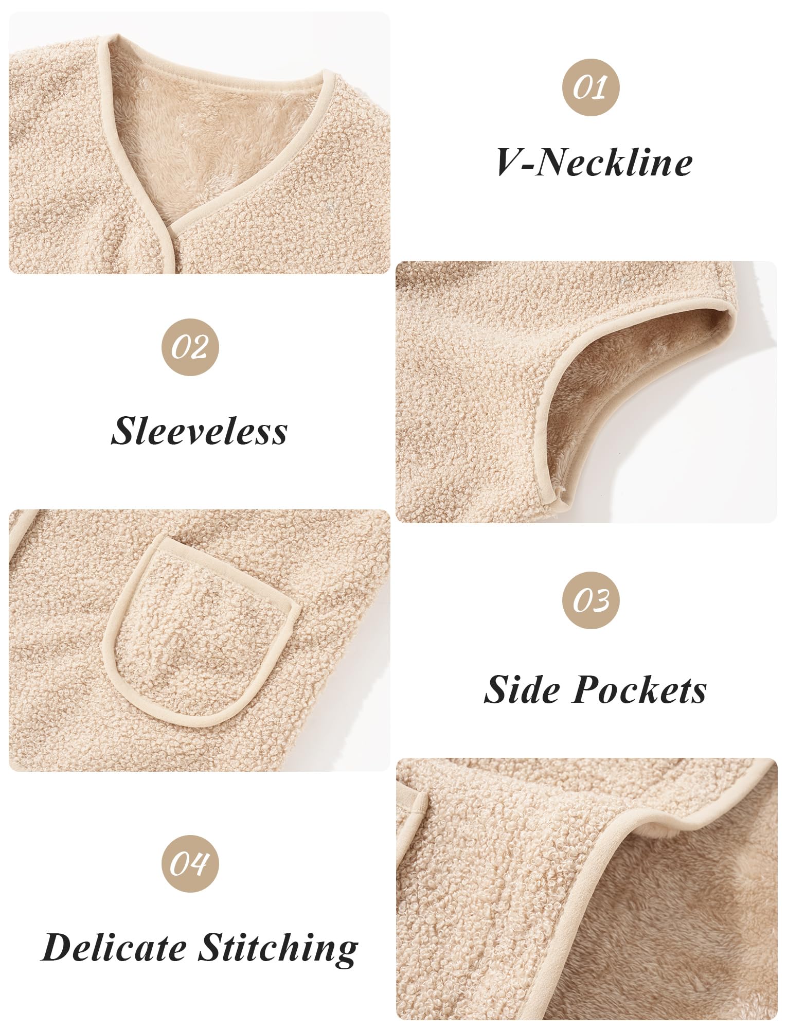SEAUR Enfant Gilet Polaire Garçons Fille Veste Sans Manches avec Fermeture Éclair Printemps Automne Hiver Chaude Manteaux 80-160CM