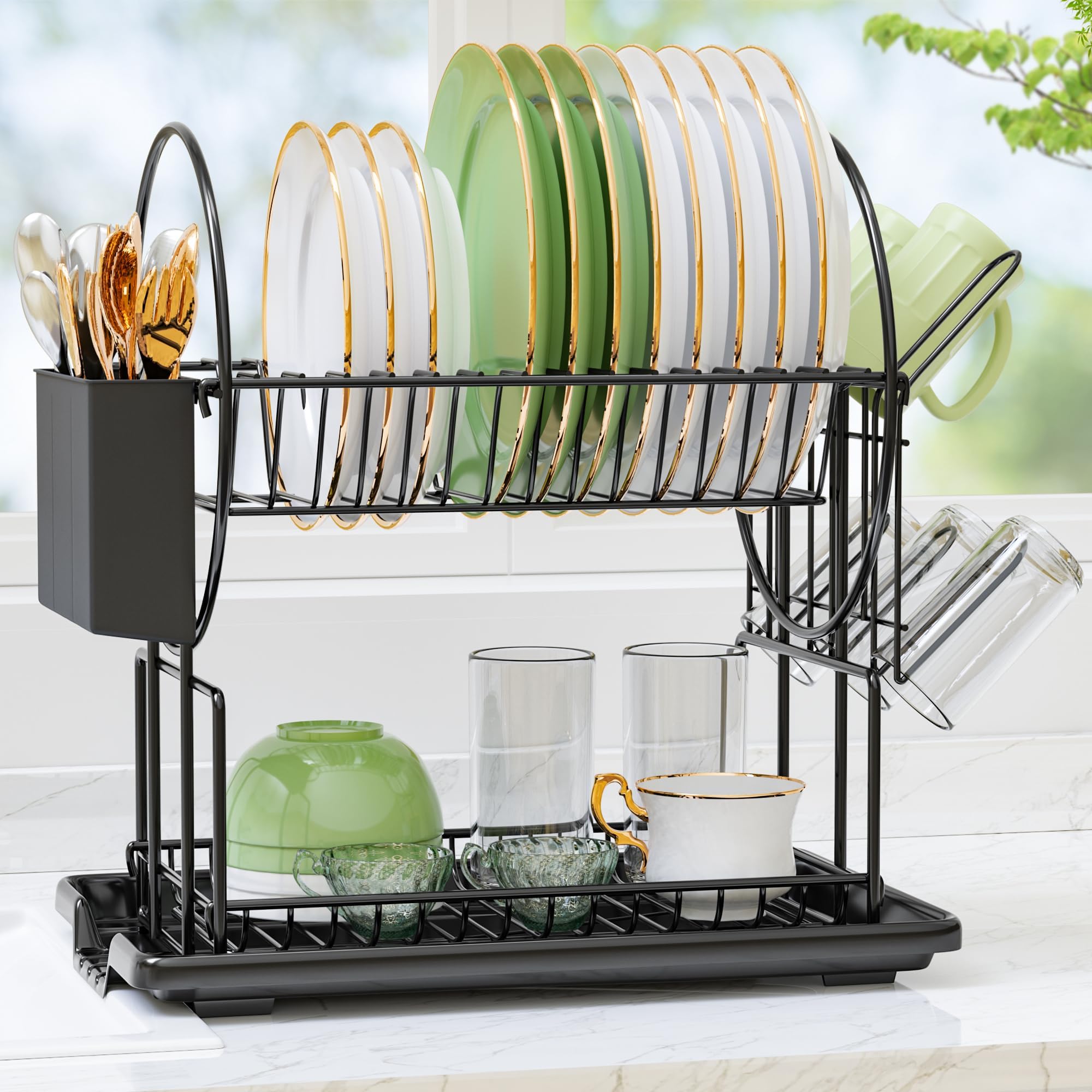 simplywire - Two Tier Dish Drainer - Removable Over Sink Plate Drying ...