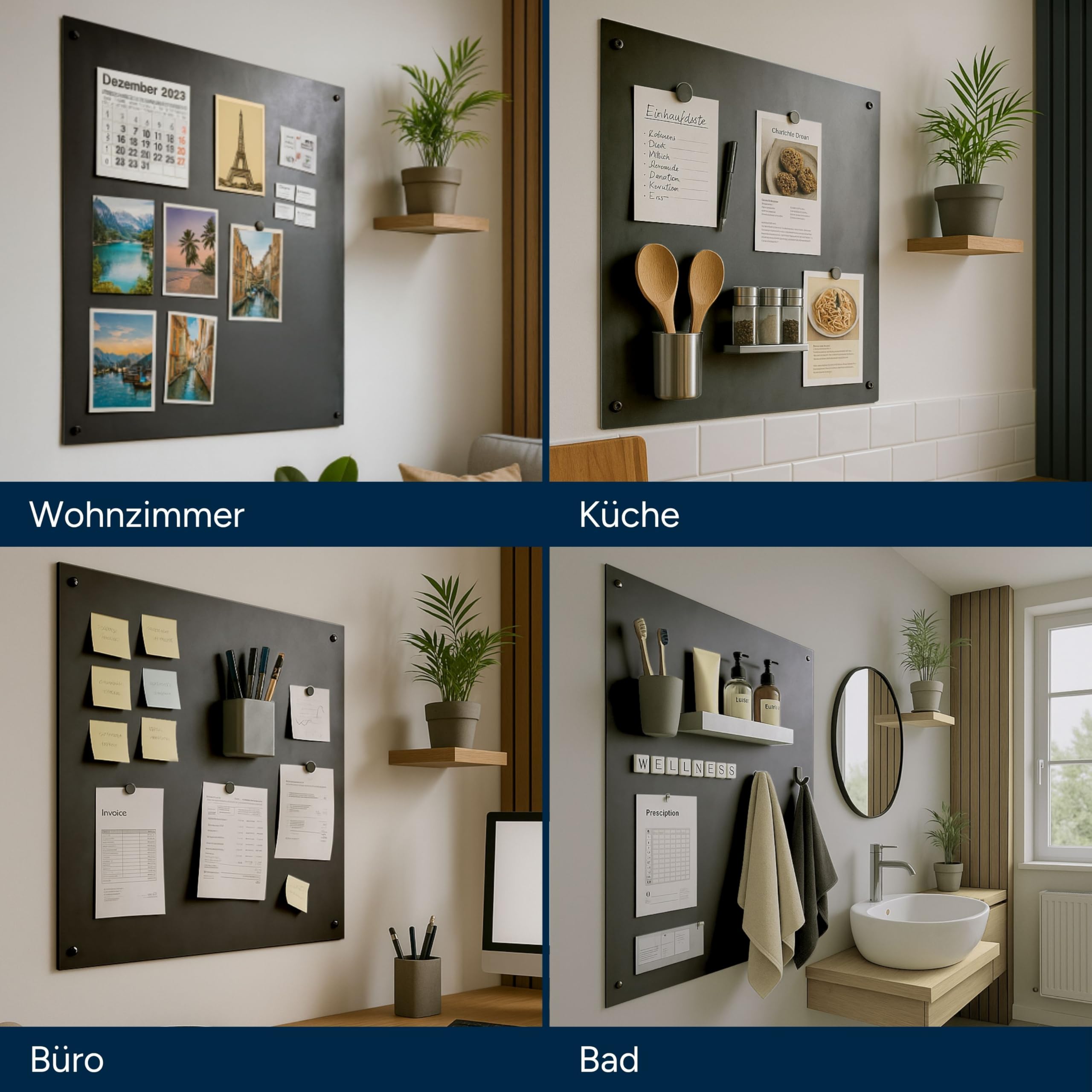 Design Magnetwand aus Schwarzstahl (100 x 60 cm) - handgefertigte Magnettafel mit charakteristischem Farbeffekt – Pinnwand inkl. 4 Bohrungen & Befestigungsmaterial
