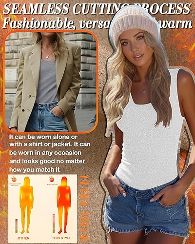 Miniatura 5 de Paquete de 3 Camisetas Térmicas sin Mangas para Mujer con Forro Polar Escote Amplio Camisetas Interiores sin Mangas Cálidas con Dobladillo Negro