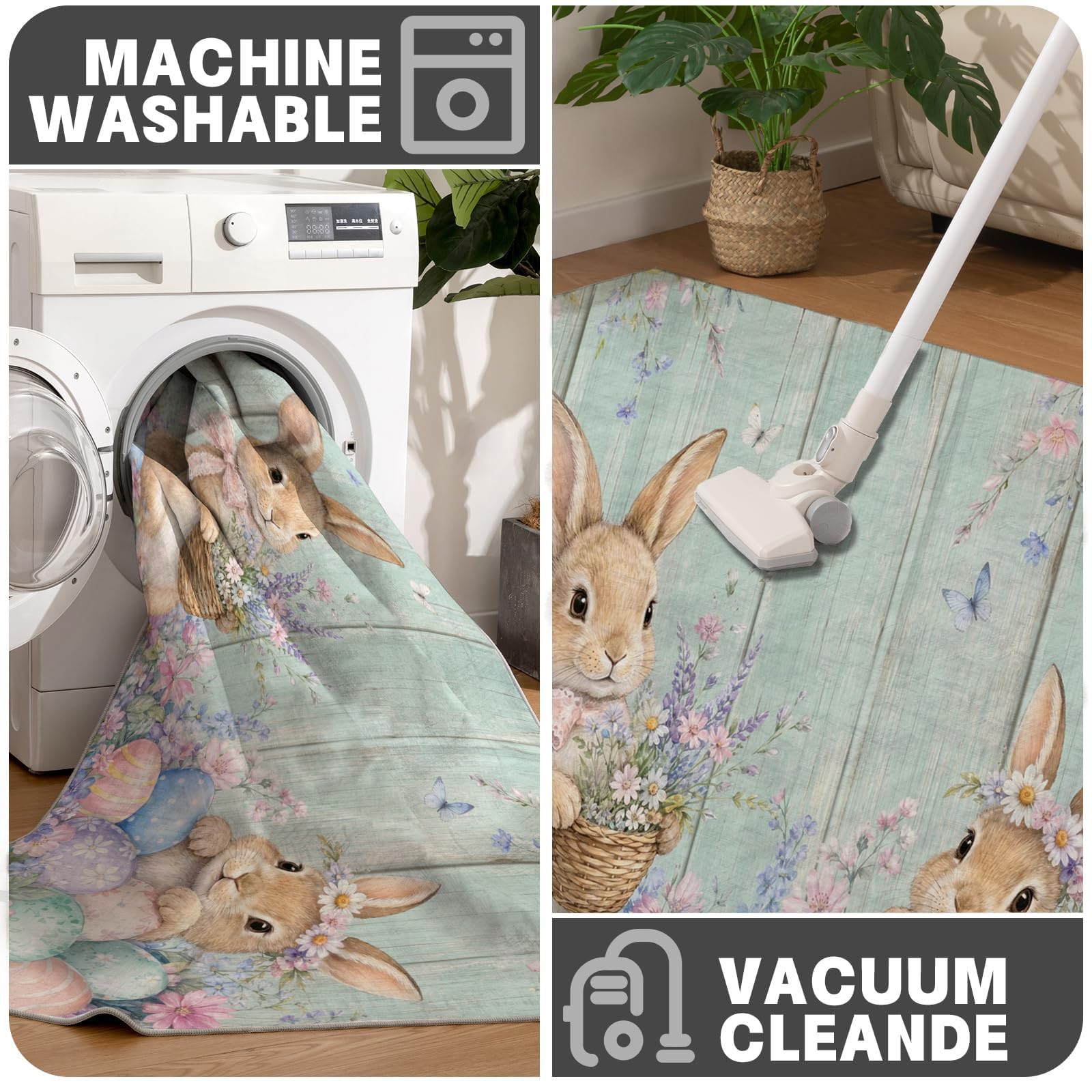Alfombra Redonda Antideslizante Acogedora, Estilo Preciosa Acuarela con Estampados Huevo De Pascua De Conejo, para Dormitorio Apartamento Dormitorio, Lavable Pila Baja 160cm
