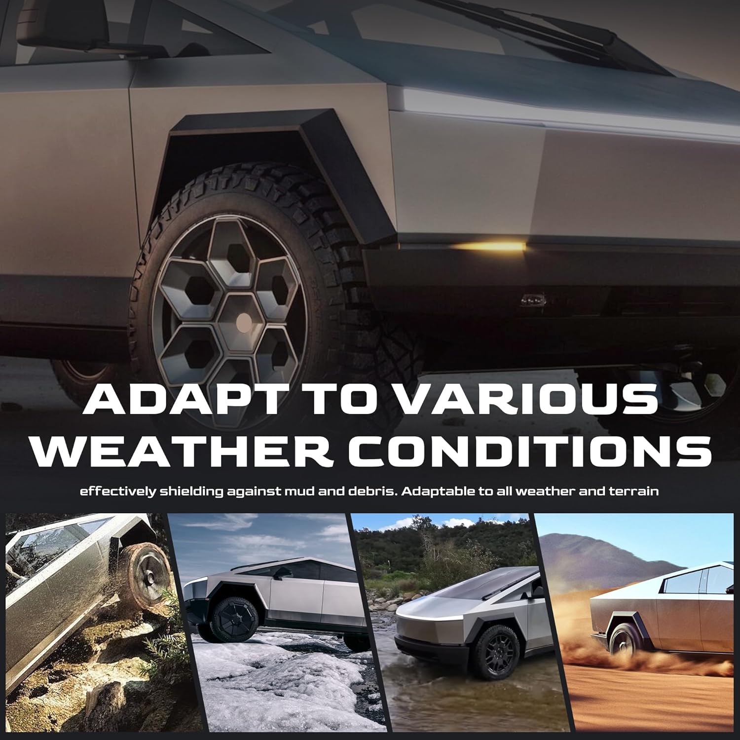 Wheel Fairing Delete Covers Upgrade Off-Road Protection Mud Flaps No Drilling Splash Guards for Tesla Cybertruck 2024-2026