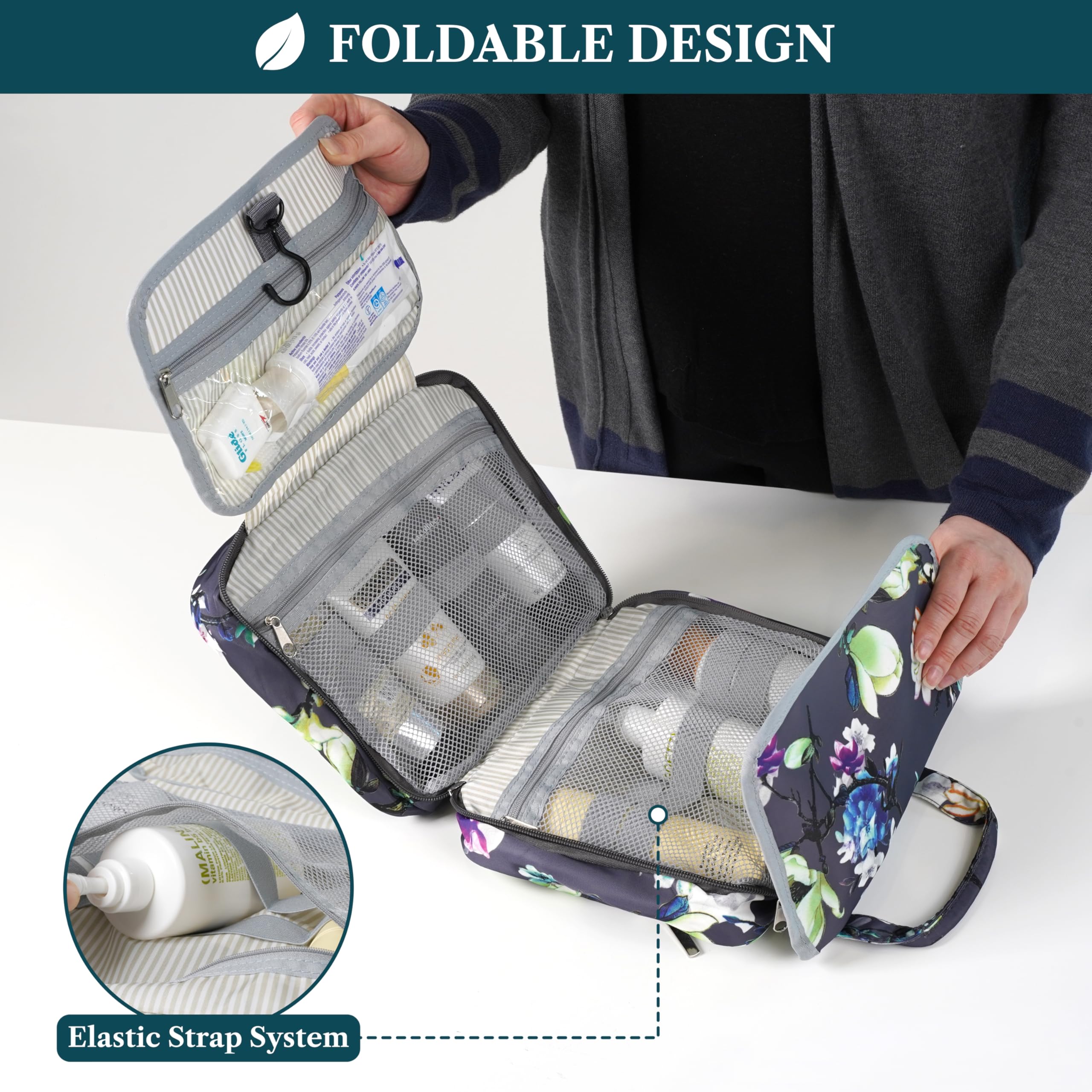 PAVILIA Neceser de viaje colgante para mujer | Kit organizador de maquillaje cosmético - gris - Talla única