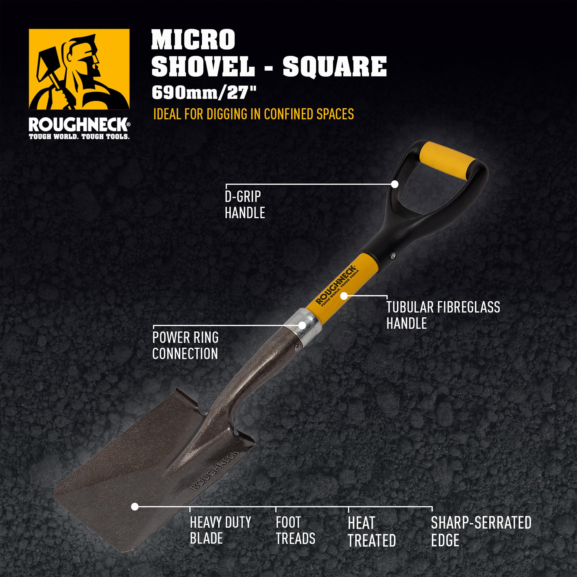 Roughneck ROU68006 Kwadratowa kompaktowa łopata, czarna, 150 x 690 mm/6 x 27 cali