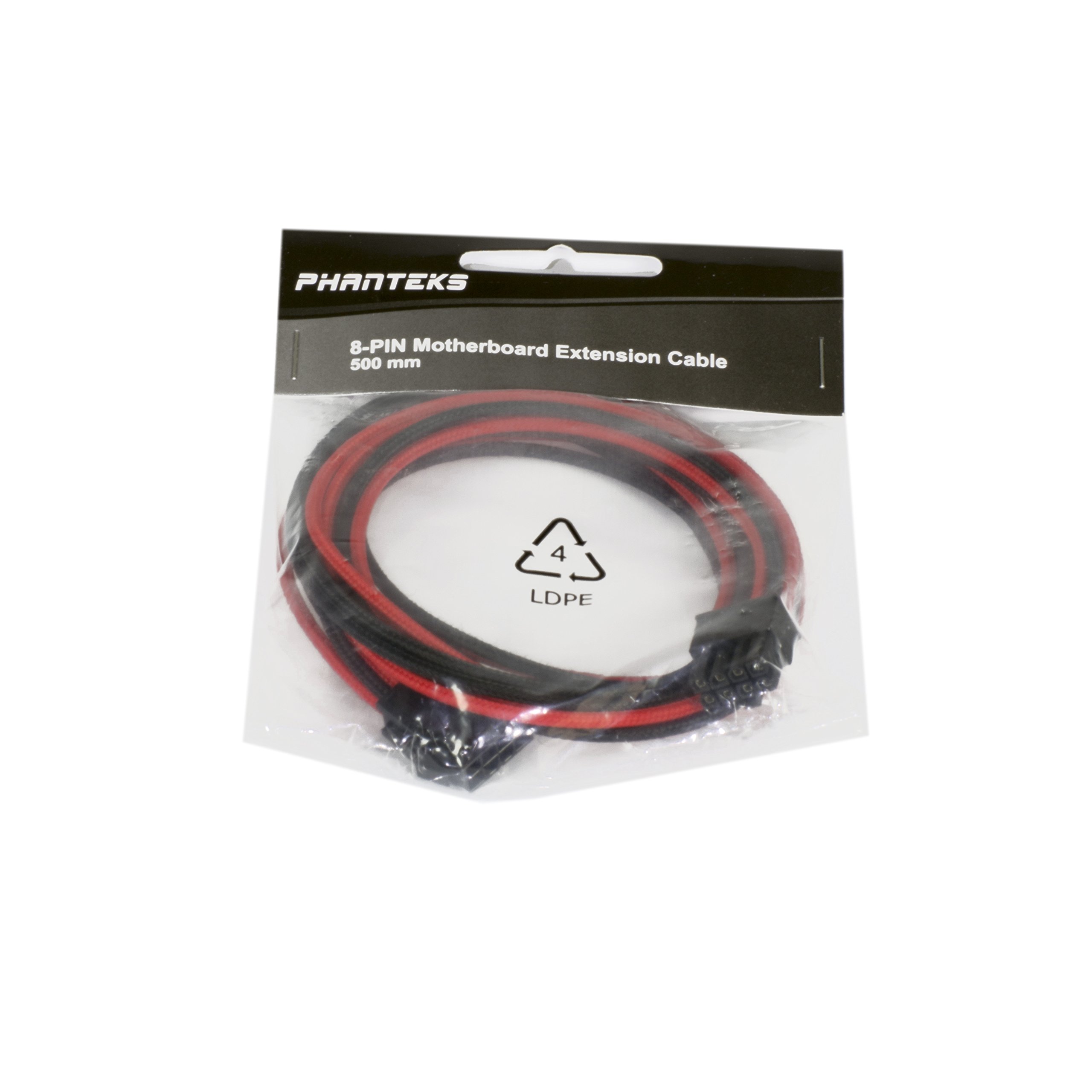 Prolunga Cavo Alimentazione Scheda Madre Phanteks - 8 Pin (4+4) Maschio/Femmina, 500 Mm, Rosso E Nero - Modello PH-CB8P-BR