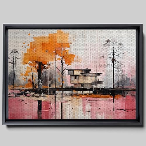 Vibrante Pintura Abstracta, Impresión de Arte de Pared Abstracto en Naranja y Rosa Intenso, Canvas Prints, Wall Decor