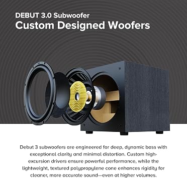 ELAC Debut 3.0 15 300W RMS Powered Subwoofer, Black - Polypropylene Cone with Textured Surface - Sealed Cabinet Design