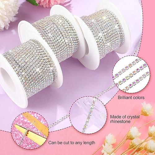 Miniatura 3 de 3 rollos en total de 33 yardas de 0.079in de diamantes de imitación de cristal, cadena de cristal para coser, manualidades, decoración, joyería de